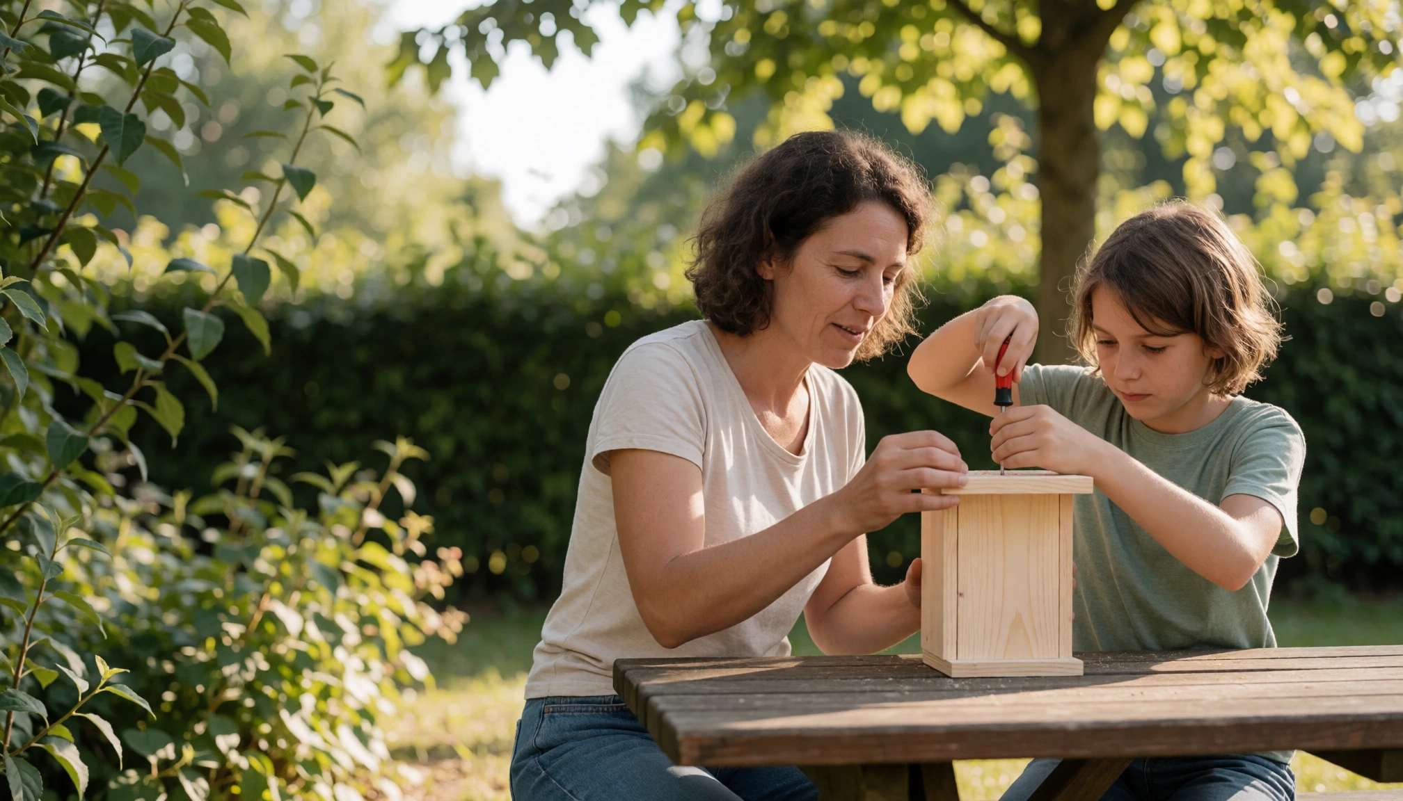 Un adulte et un enfant réalisent ensemble une activité manuelle